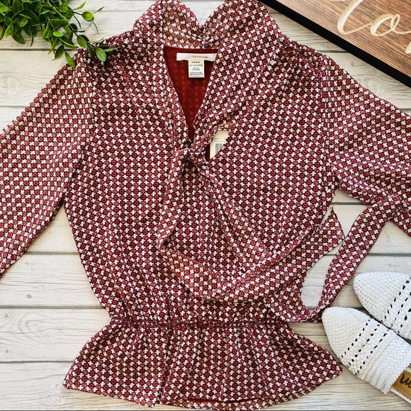 Studio M Lined Front Tie Peasant Blouse NWT - Picture 1 of 7